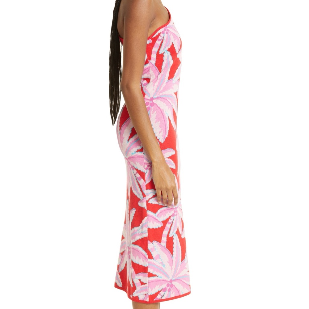 FARM Rio Red One-Shoulder Tropical Palm Maxi Dress with Pink Print - Picture 9 of 11